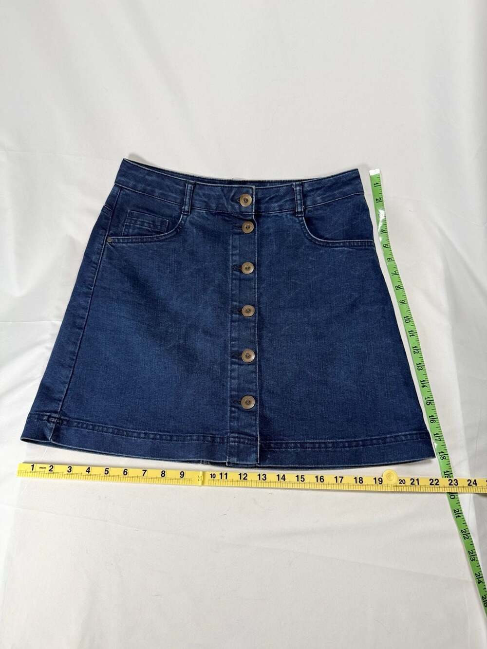 Y2K Minimalist Topshop Dark Blue Denim Button-Front A-Line Mini Skirt US 8 UK 12